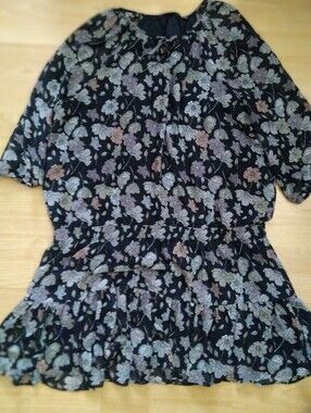 Smart Reitmans Midi Black Floral Short-Sleeve Dress Excellent Shaped
